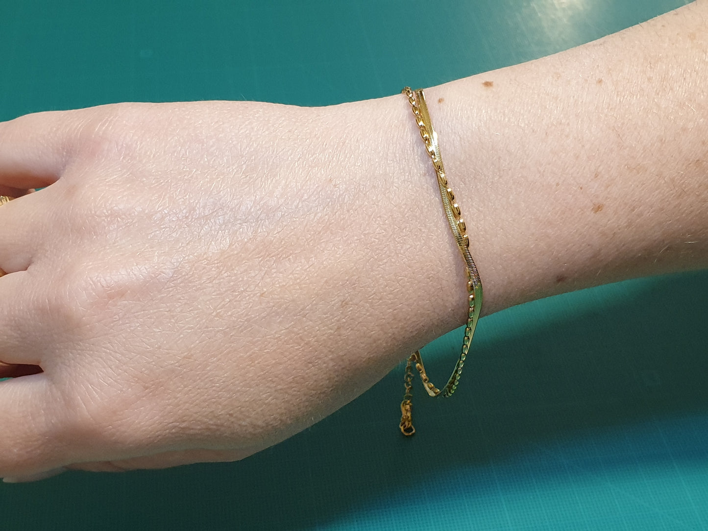 Bracelet double chaine personnalisable médaillon rond