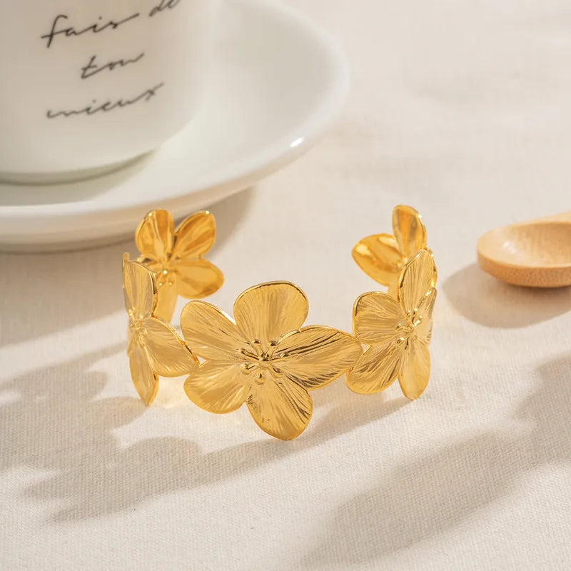 Bracelet Jonc Fleurs Hawaïenne Plaqué Or 18 carats
