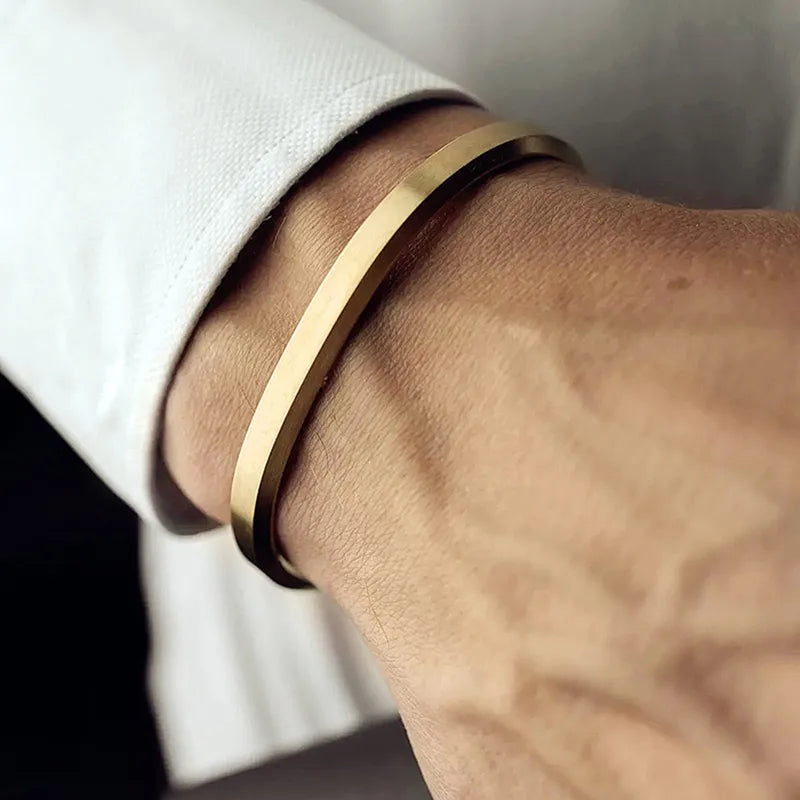 Bracelet Jonc Mat Acier Inoxydable Or Mixte