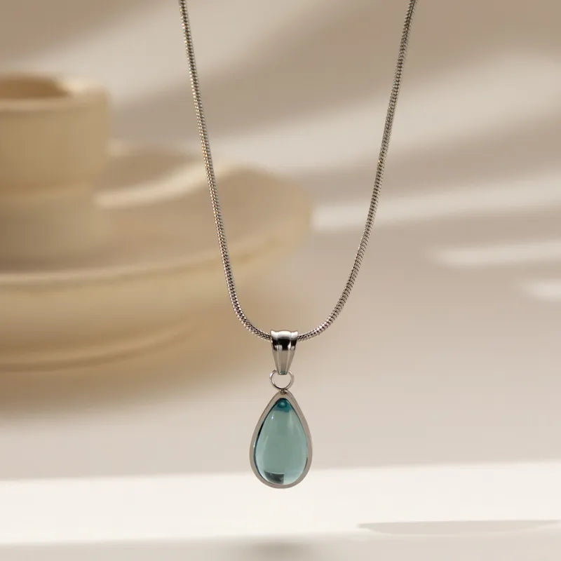 Pendentif Goutte d'eau Azur en Acier Inoxydable