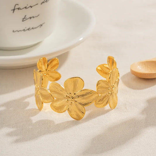 Bracelet Jonc Fleurs Hawaïenne Plaqué Or 18 carats