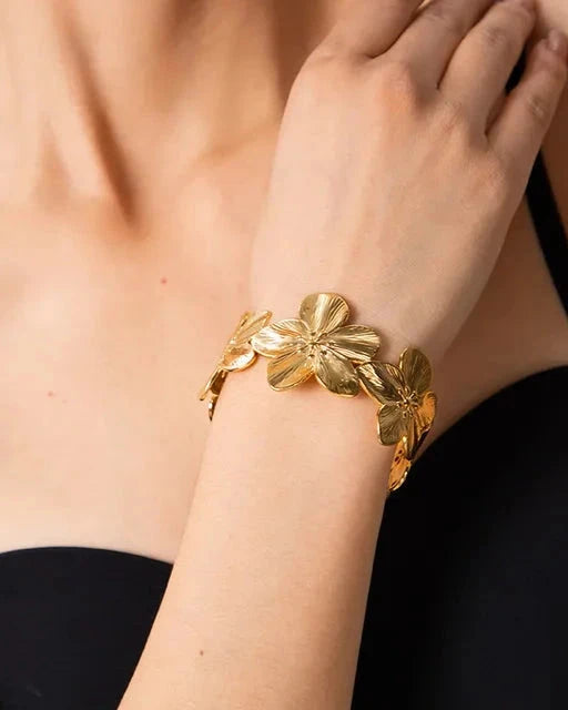 Bracelet Jonc Fleurs Hawaïenne Plaqué Or 18 carats