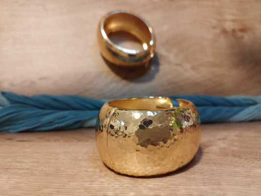 Bracelet Jonc Martelé Acier Inoxydable Or